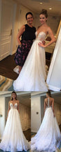 Sexy Deep V-neck Sparkly Wedding Dress A Line See Though Back Wedding Dress with Brush/Sweep Bridal Gown JPE6801|annapromdress