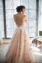 Sweetheart Flowy Wedding Dress Ball Gown Sexy Backless Champagne Wedding Dress JPE6802|annapromdress