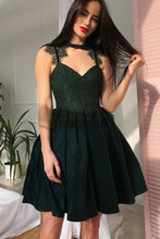 A Line Black Lace Straps Elegant Cheap Short Prom Dresses Homecoming Dress For Party NA1369
