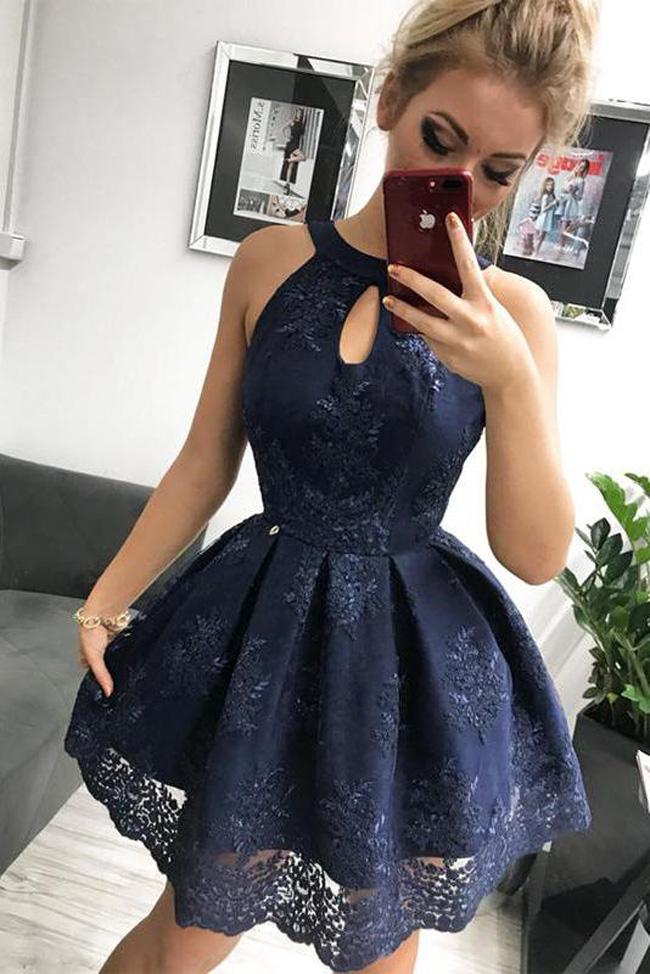 High Neck Black Lace Mini Length Homecoming Dresses Short Prom Dress Hoco Gowns NA3003