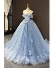 Tulle Ball Gown Dresses Off the Shoulder Lace Embroidery Long Prom Dress GJS350