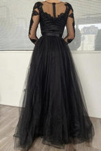 Long Sleeves Round Neck Black Lace Long Prom  Lace Formal  Evening Dress GJS376