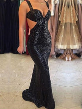 Long Black Sequined Sparkly Sexy Backless Evening Party Cocktail Prom Dresses GJS279