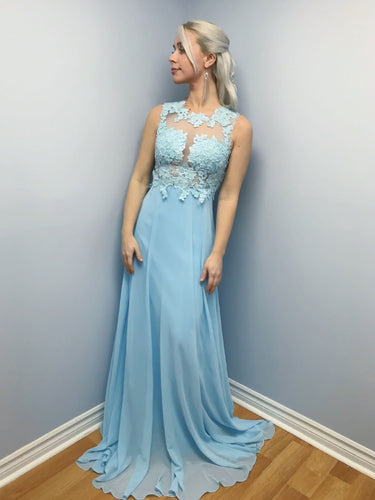 Long Sky Blue Evening Dress Lace Cheap Prom Dresses 2018 annapromdress