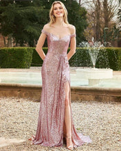 Chic Off The Shoulder Sequin Shiny Prom Dresses Women Dress GJS303