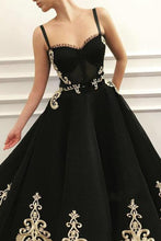 Charming Spaghetti Straps Long Black Evening Prom Dresses GJS299