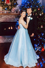Light Blue Elegant Spaghetti Straps Plus Sizes Long Princess Prom Dresses GJS168