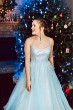 Light Blue Elegant Spaghetti Straps Plus Sizes Long Princess Prom Dresses GJS168