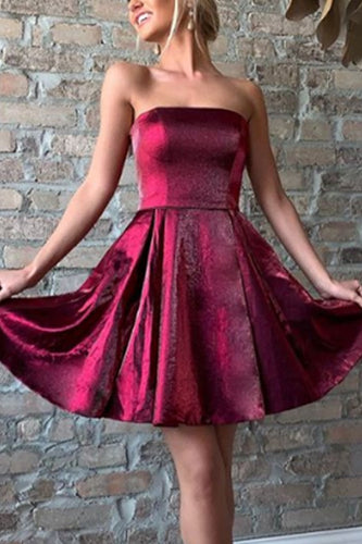 Strapless Mini Prom Homecoming Dress Red Silver Cocktail Party Dress ANN6204