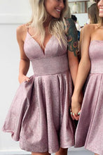 Spaghetti Straps V Neck Mini Prom Homecoming Dress Aqua Silver Cocktail Dress ANN6308