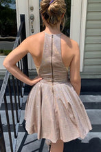 Halter O Neck Satin Mini Prom Homecoming Dress Mocha Silver Cocktail Dress ANN6306