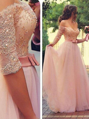 sexy prom dresses A-line Off-the-shoulder Floor-length Tulle Prom Dress/Evening Dress #MK027
