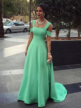 simple prom dresses A-line Straps Floor-length Satin Prom Dress/Evening Dress #MK028
