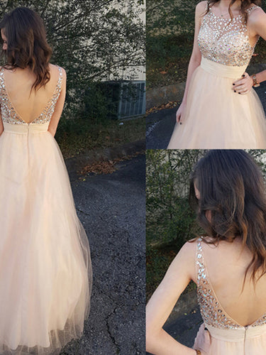elegant prom dresses A-line Scoop Floor-length Tulle Prom Dress/Evening Dress #MK029