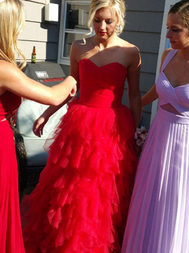 prom dresses red A-line Sweetheart Floor-length Tulle Prom Dress/Evening Dress #MK030
