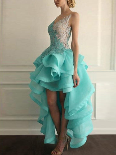 prom dresses high low A-line Scoop Asymmetrical Tulle Homecoming Dress/Short Prom #MK035
