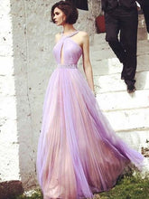 country prom dresses A-line Halter Floor-length Tulle Prom Dress Evening Dress MK041