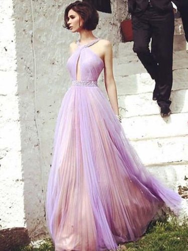 country prom dresses A-line Halter Floor-length Tulle Prom Dress Evening Dress MK041