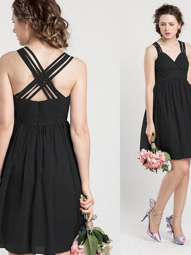 black prom dresses A-line Straps Short/Mini Chiffon Bridesmaid Dresses #MK043