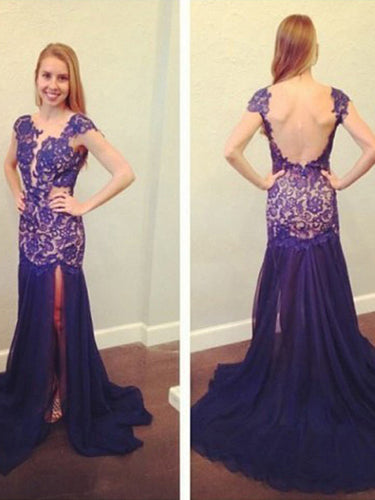 prom dresses long Mermaid Scoop Floor-length Chiffon Prom Dress/Evening Dress #MK048