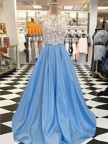 Mermaid prom dress ?Lace Short Sleeve Long Prom Dress Evening Dress MK0504