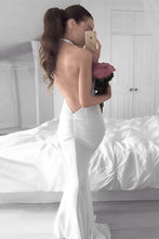 Mermaid prom dress White Simple Backless Long Prom Dress Evening Dress MK0508
