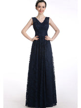 A-line prom dress V-neck Lace 2022 Long Prom Dress Evening Dress MK0510