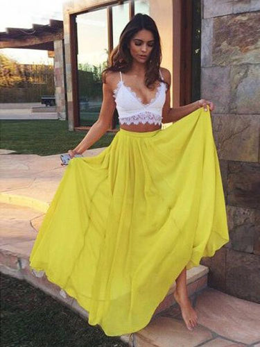 Two pieces Lace Chiffon V-neck Long Prom Dress Evening Dress MK0512