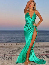 prom dresses A-line Spaghetti Straps Floor-length Elastic Woven Satin Prom Dress Evening Dress MK223