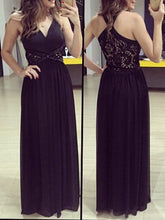 Black prom dresses A-line V-neck Floor-length Chiffon Prom Dress Evening Dress MK052