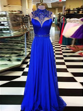 A-line High Neck Floor-length Chiffon Long Prom Dress/Evening Dress MK0586
