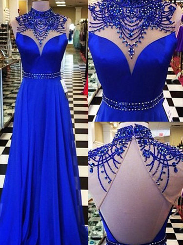 A-line High Neck Floor-length Chiffon Long Prom Dress/Evening Dress MK0586