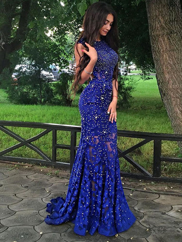 Trumpet/Mermaid Scoop Floor-length Tulle Prom Dress/Evening Dress #MK0599