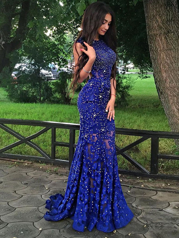 Trumpet/Mermaid Scoop Floor-length Tulle Prom Dress/Evening Dress #MK0   Anna PromDress