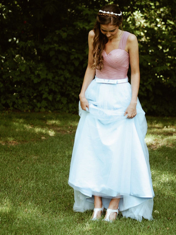 Elegant prom dresses A-line Straps Floor-length Tulle Prom Dress/Evening Dress #MK060