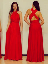 red prom dresses A-line Scoop Floor-length Chiffon Prom Dress/Evening Dress #MK065