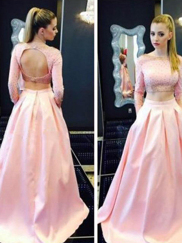 Outfit prom dresses A-line Bateau Floor-length Satin Prom Dress Evening Dress MK066