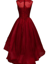 High Low Homecoming Dress A-line Bateau Lace Burgundy Short Prom Dress Party Dress MK0726