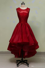 High Low Homecoming Dress A-line Bateau Lace Burgundy Short Prom Dress Party Dress MK0726