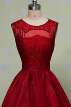 High Low Homecoming Dress A-line Bateau Lace Burgundy Short Prom Dress Party Dress MK0726