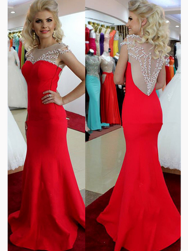 Red camo prom dresses Sheath Column Scoop Floor-length Chiffon Prom Dress Evening Dress MK084