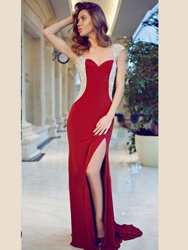 sequin prom dresses Sheath/Column Sweetheart Floor-length Chiffon Prom Dress/Evening Dress #MK086