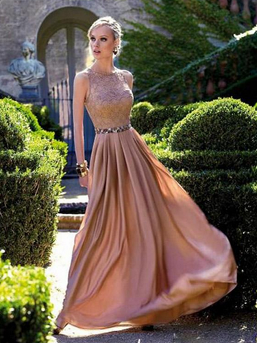 prom dresses short A-line Scoop Floor-length Chiffon Prom Dress/Evening Dress #MK091
