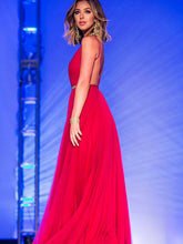 Red beautiful prom dresses A-line V-neck Floor-length Chiffon Prom Dress Evening Dress MK094