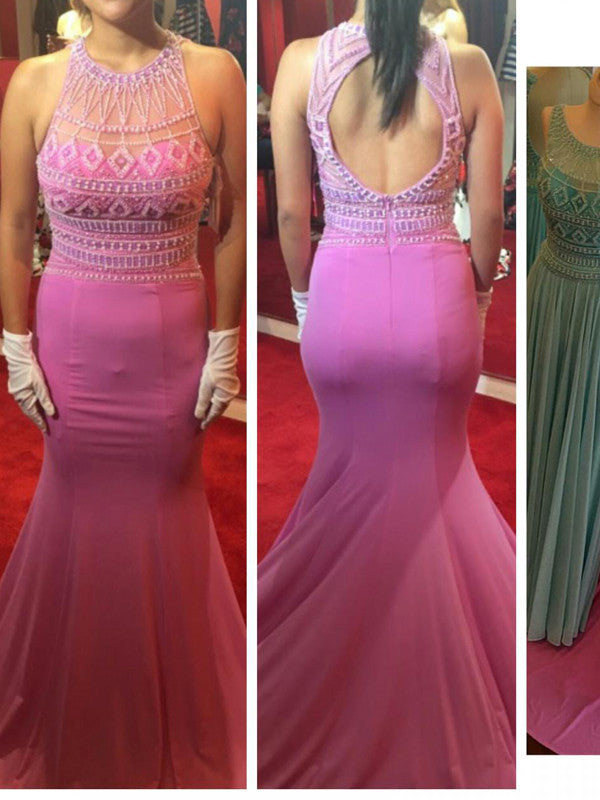 Trumpet/Mermaid Scoop Floor-Length Long Sleeves Evening Dress,DS3739 main image 1
