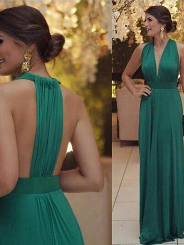 A-line V-neck Floor-length Chiffon Prom Dress/Evening Dress #MK1000