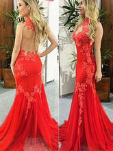 Red simple prom dresses Sheath Column High Neck Floor-length Tulle Prom Dress Evening Dress MK125