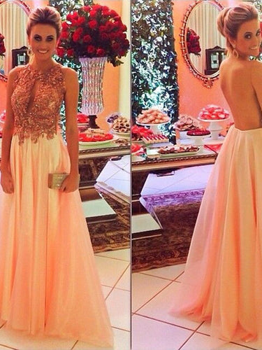 prom dresses long A-line Scoop Floor-length Chiffon Prom Dress Evening Dress MK126