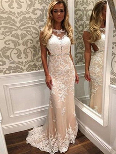 tight prom dresses Sheath Column Scoop Floor-length Tulle Prom Dress Evening Dress MK181