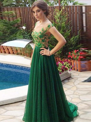 prom dresses A-line Scoop Floor-length Tulle Prom Dress Evening Dress MK211